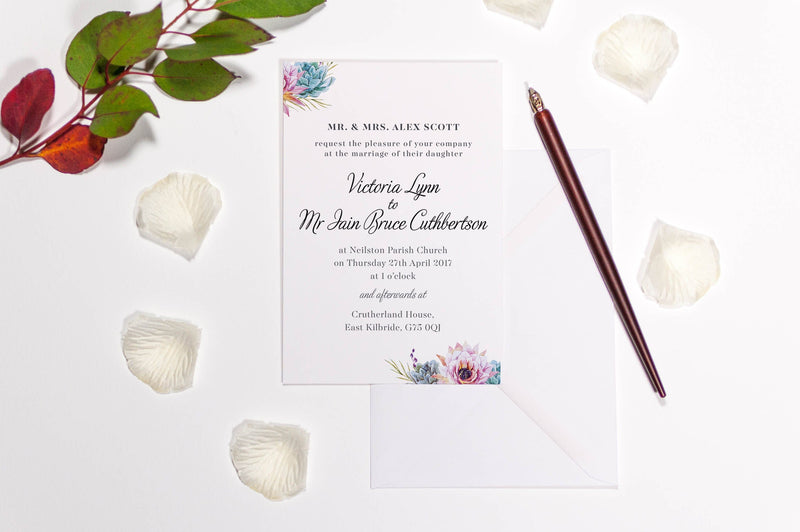 luxuryweddinginvitationsbycombossa HD Printed Wedding Invitations Botanic Succulent Blue Wedding Invitation, HD Digital Print