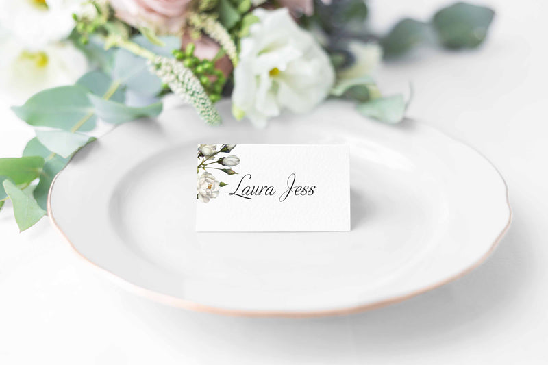 Botanical White Rose, Wedding Place Card