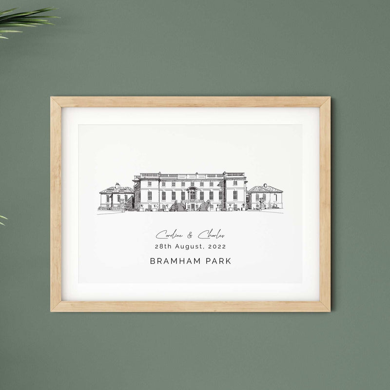 Bramham Park, Personalised Wedding Venue Illustration Print.