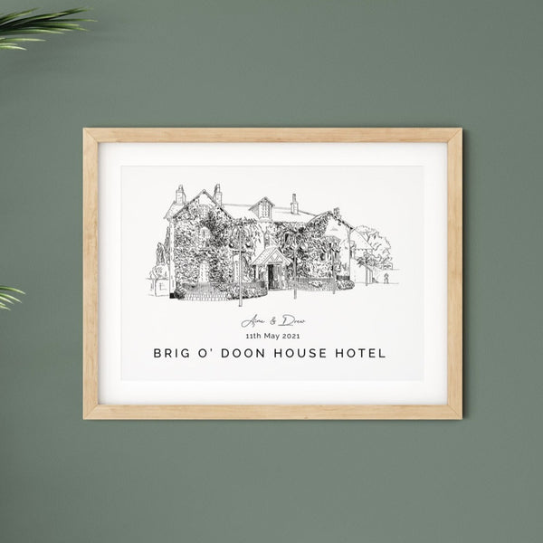 Personalised Wedding Venue illustration Print - Brig O' Doon House Hotel