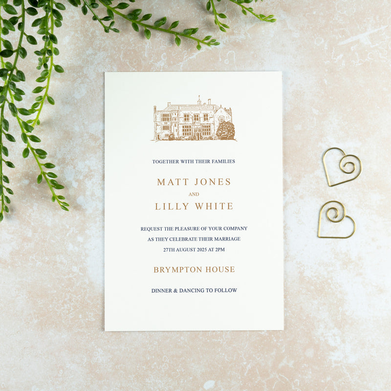 Brympton House Wedding Invitation, Wedding Venue Illustration