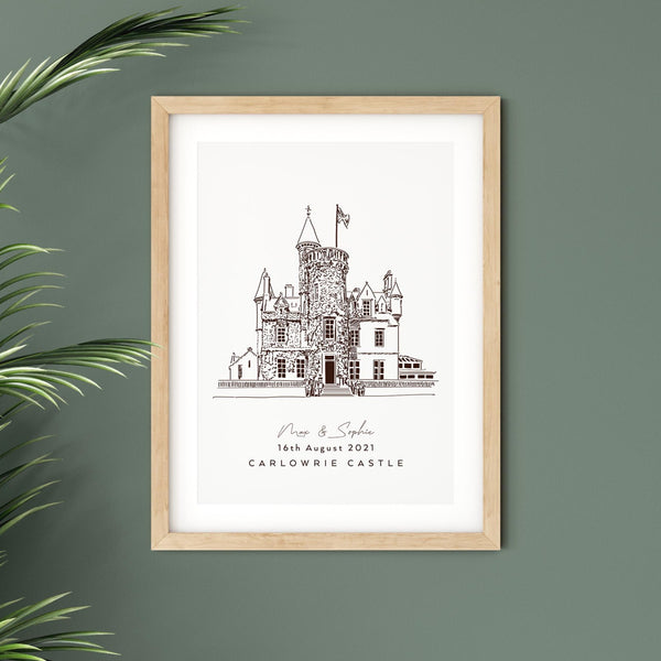 Personalised Wedding Venue illustration Print - Carlowrie Castle