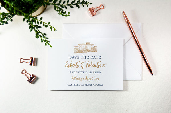 Castello Di Montignano, Calligraphy Wedding Save the Date Card