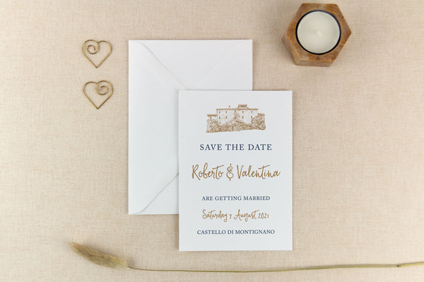 Castello Di Montignano, Calligraphy Wedding Save the Date Card
