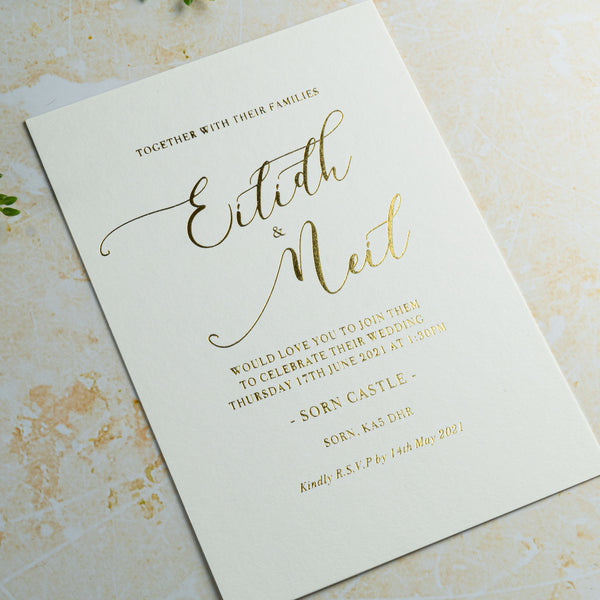 Flowing Script, Hot Foil Wedding Invitation