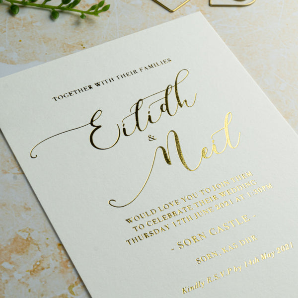 Flowing Script, Hot Foil Wedding Invitation