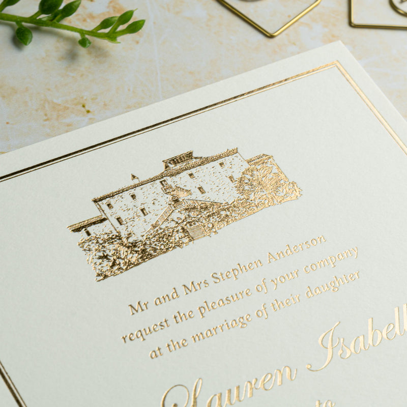 Italian Villa, Hot Foil Wedding Invitation