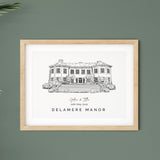 Delamere Manor, Personalised Wedding Venue Illustration Print.