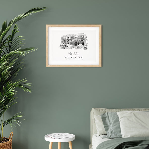 Dickens Inn, Personalised Wedding Venue Illustration Print.