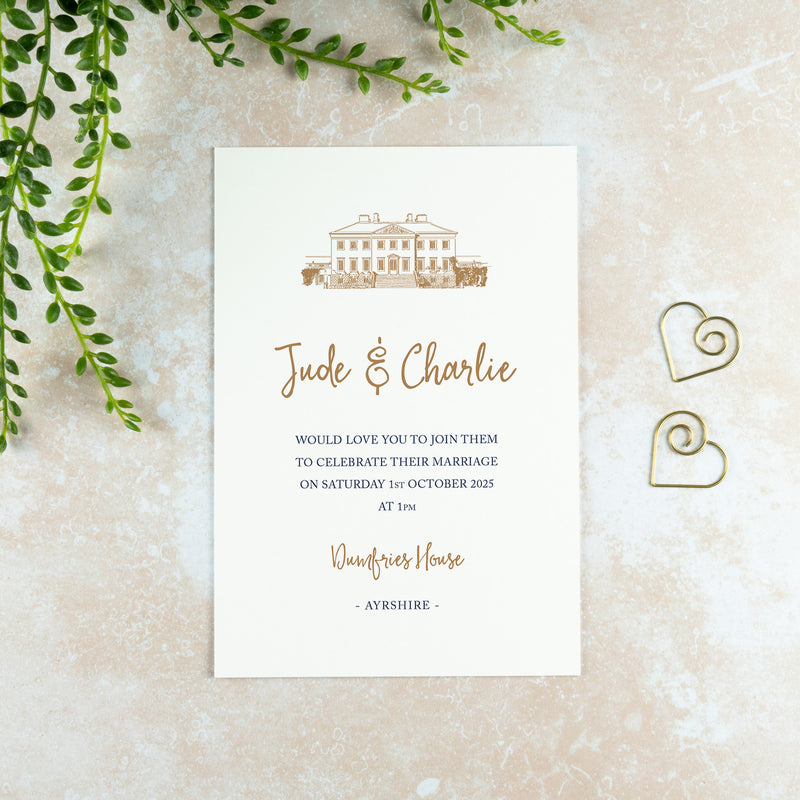 Dumfries House Wedding Invitation, Wedding Venue Illustration