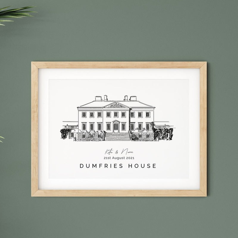 Personalised Wedding Venue illustration Print  - Dumfries House