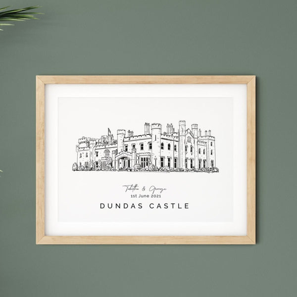 Personalised Wedding Venue illustration Print - Dundas Castle