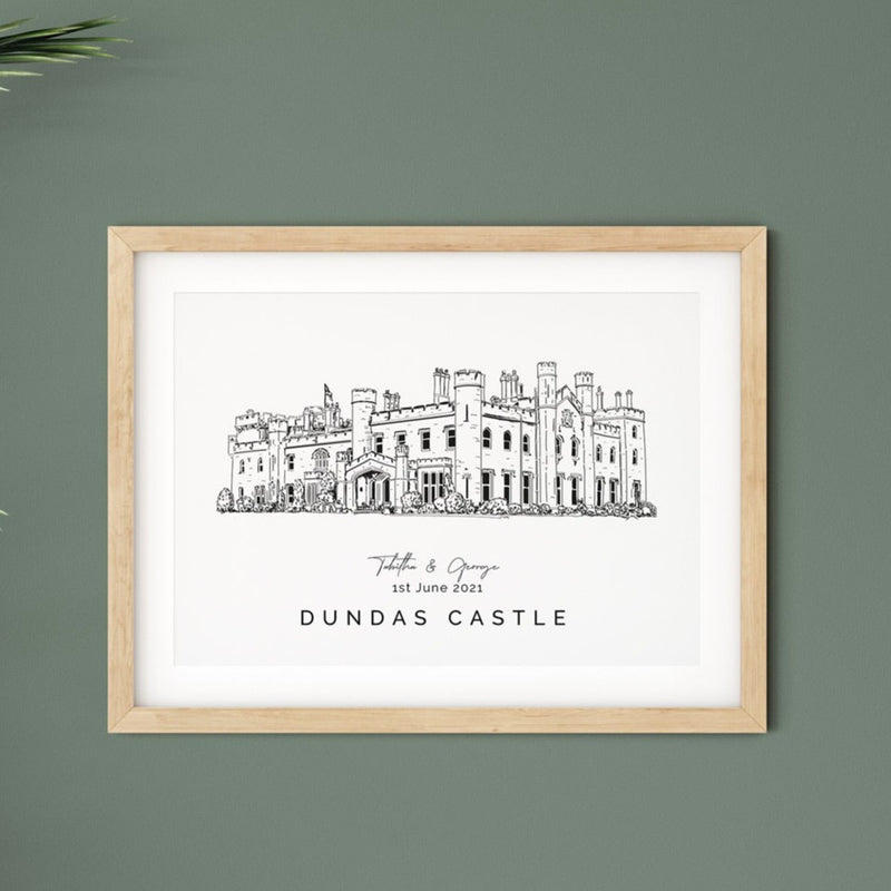 Personalised Wedding Venue illustration Print - Dundas Castle