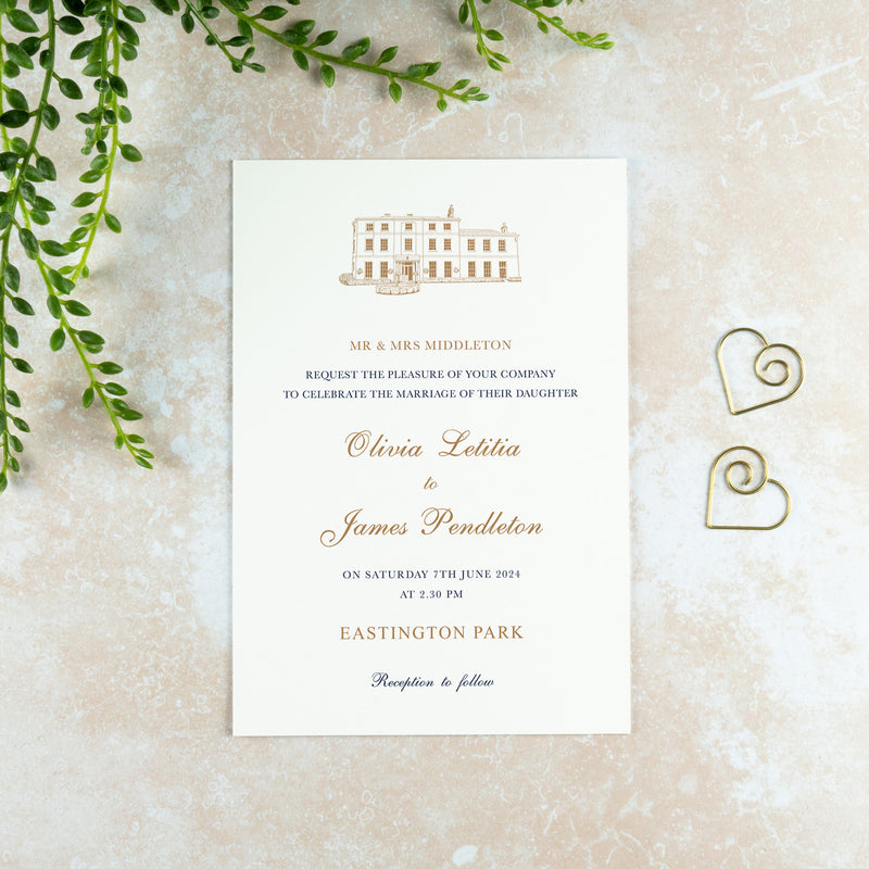 Eastington Park Wedding Invitation, Wedding Venue Illustration