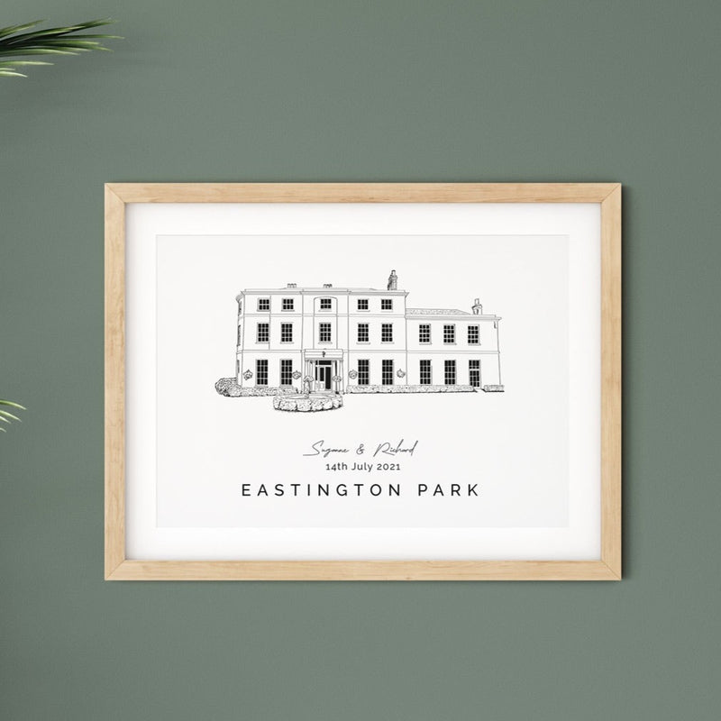 Eastington Park, Personalised Wedding Venue Illustration Print.