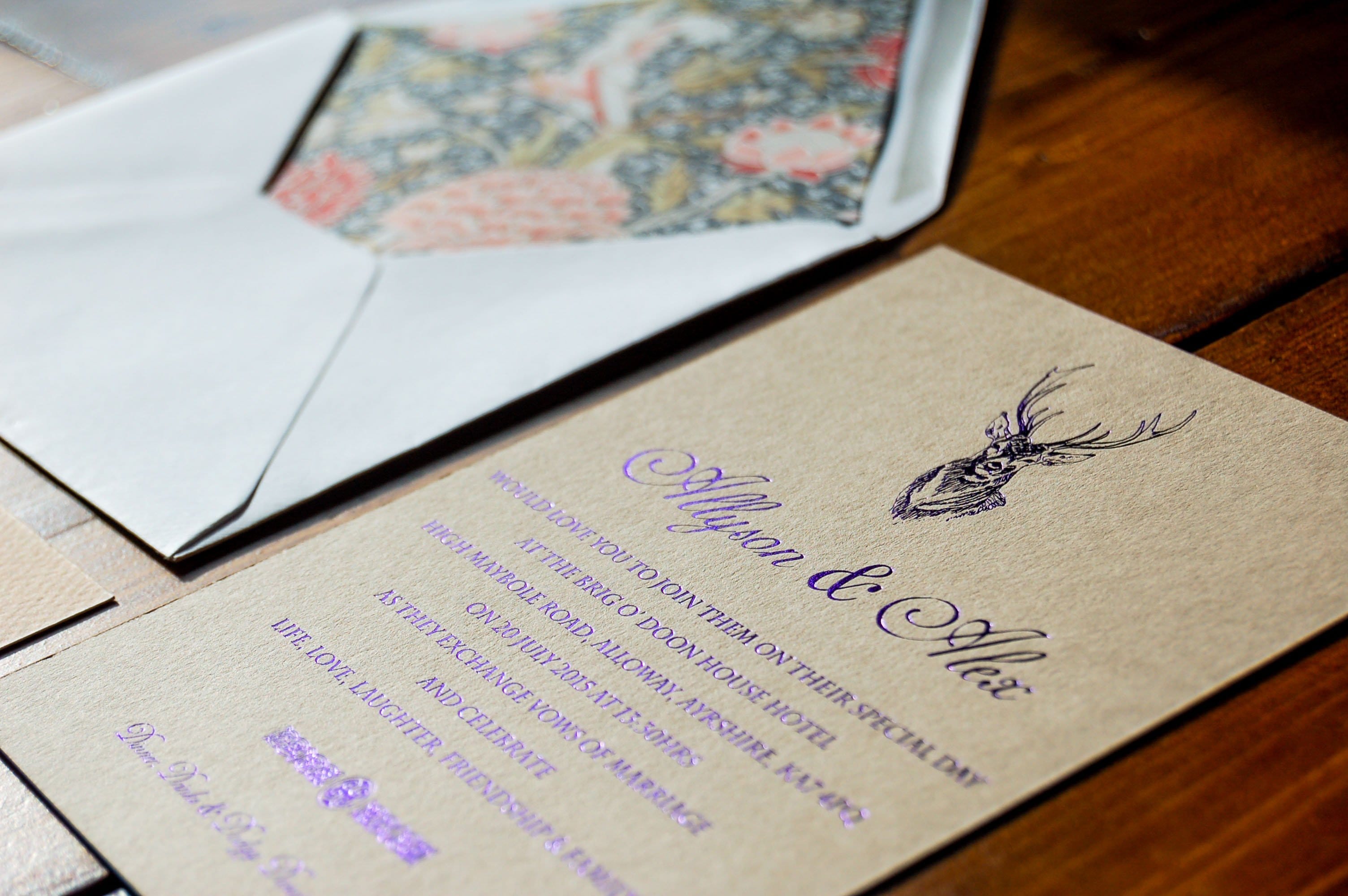 Foil Embossed Wedding Invitation, Stag