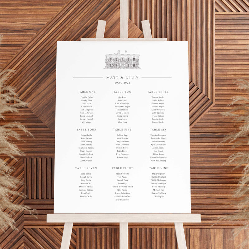 Eshott Hall, Wedding Table and Seating Plan