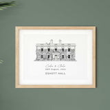 Eshott Hall, Personalised Wedding Venue Illustration Print.