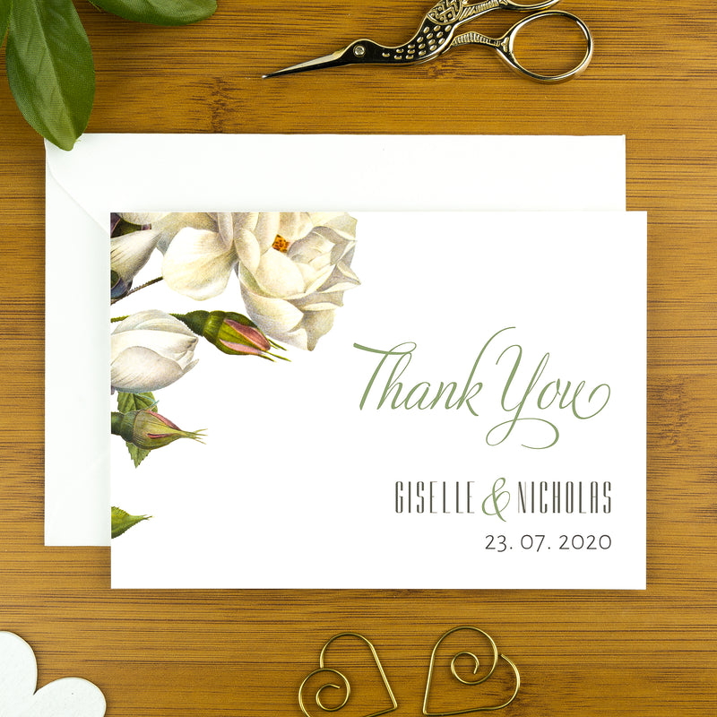 Wedding, Anniversary and Engagement Thank you Cards, The White Rose.