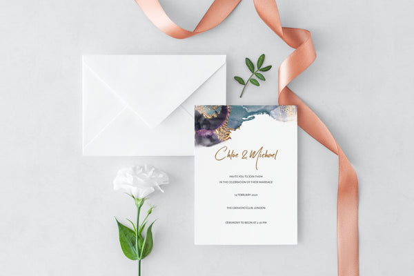 luxuryweddinginvitationsbycombossa HD Printed Wedding Invitations Watercolour and Gold Wedding Invitation, HD Digital Print