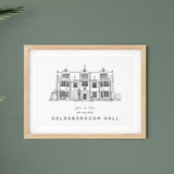 Goldsborough Hall, Personalised Wedding Venue Illustration Print.