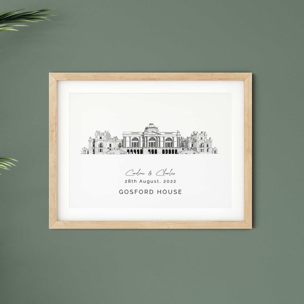 Gosford House, Personalised Wedding Venue Illustration Print.