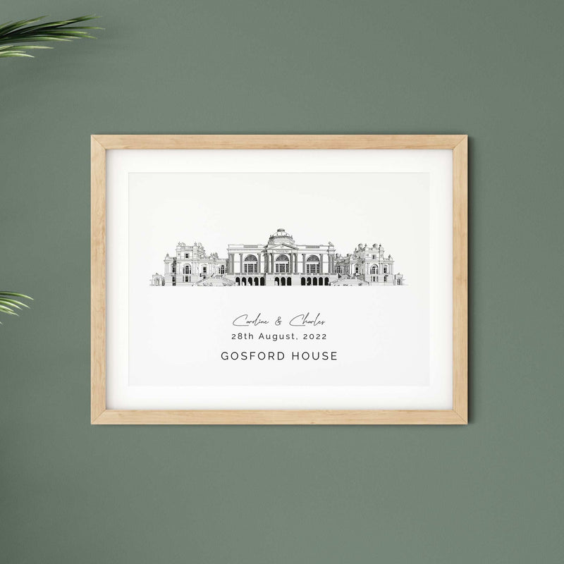 Gosford House, Personalised Wedding Venue Illustration Print.