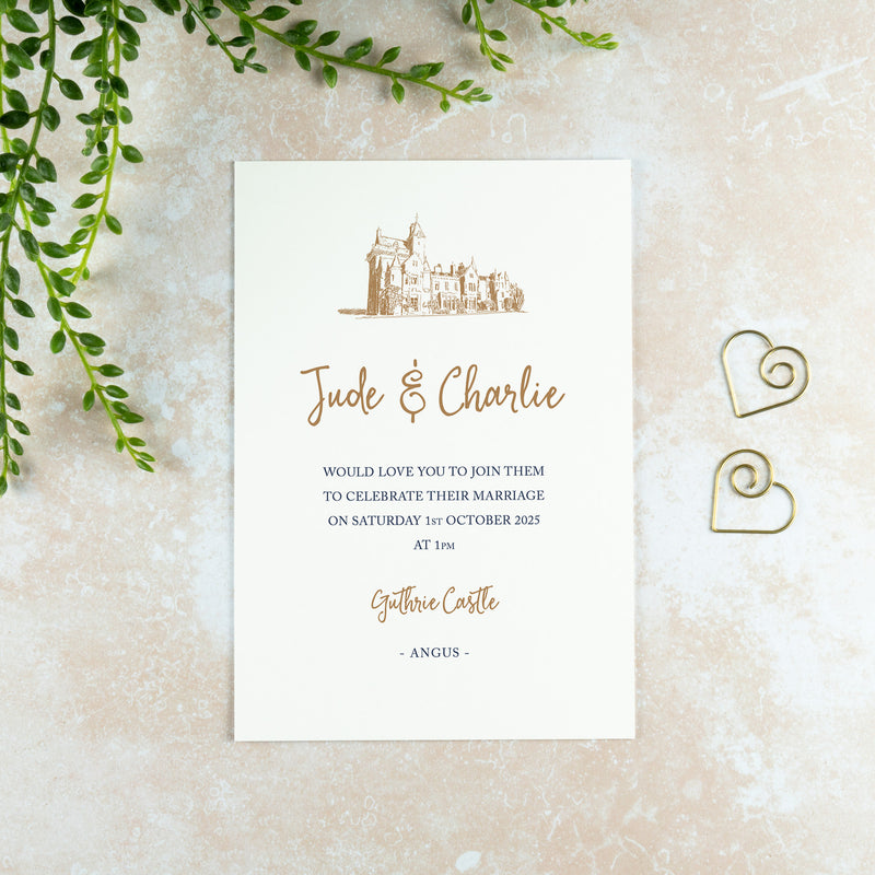 Guthrie Castle Wedding Invitation, Wedding Venue Illustration