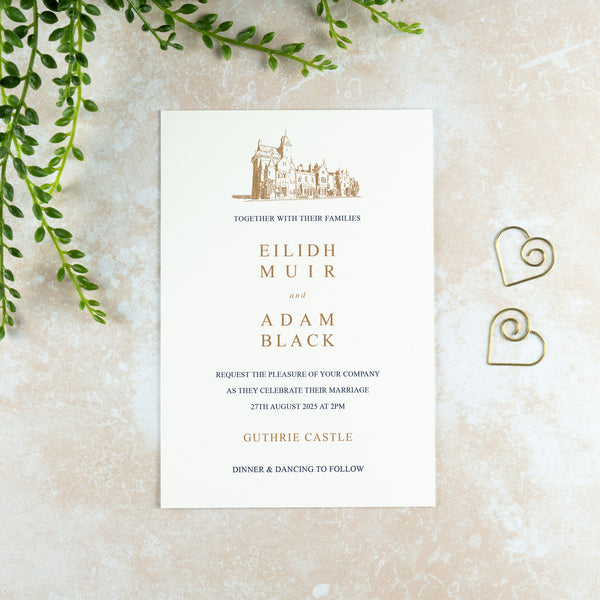 Guthrie Castle Wedding Invitation, Wedding Venue Illustration