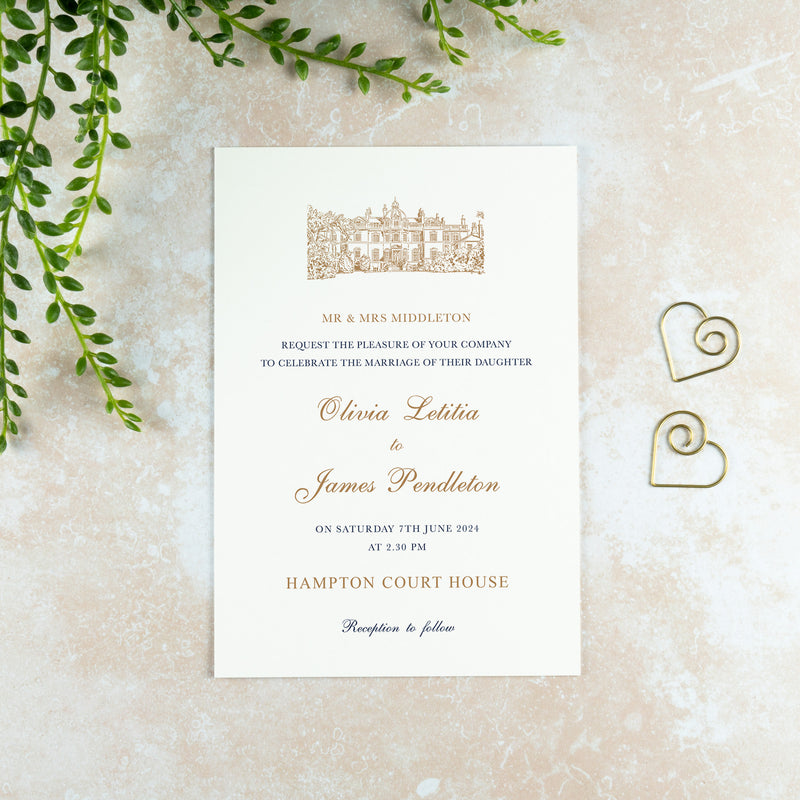 Hampton Court House Wedding Invitation, Wedding Venue Illustration