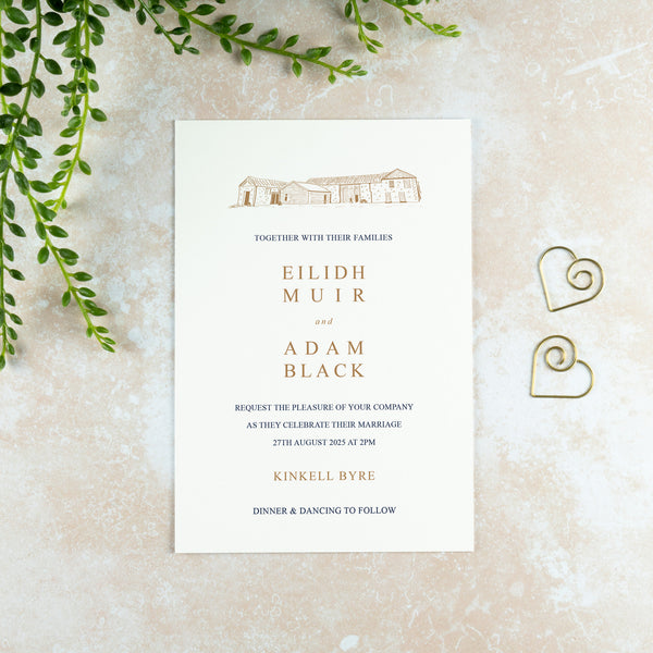 Kinkell Byre Wedding Invitation, Wedding Venue Illustration