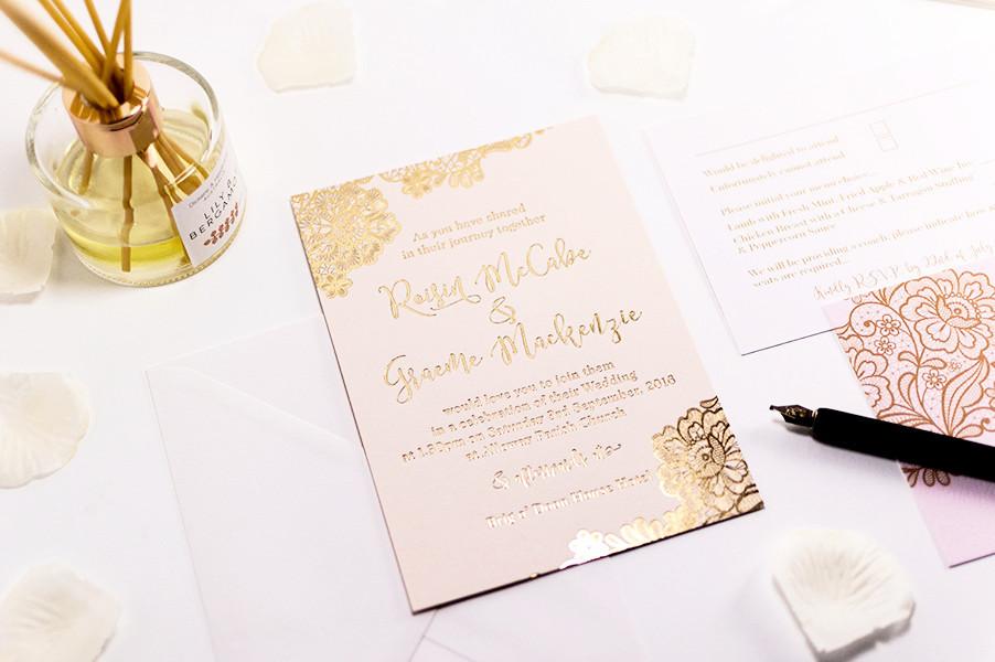 Foil Embossed Wedding Invitation, Floral Com Bossa, Luxury Wedding