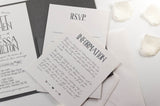 luxuryweddinginvitationsbycombossa Pocketfold Wedding Invitation Vintage Banner Wedding Invitation in Platinum Grey Pocketfold