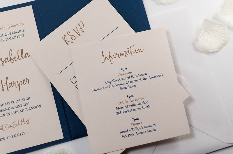 luxuryweddinginvitationsbycombossa Pocketfold Wedding Invitation Calligraphy Wedding Invitation in Navy Blue Pocketfold