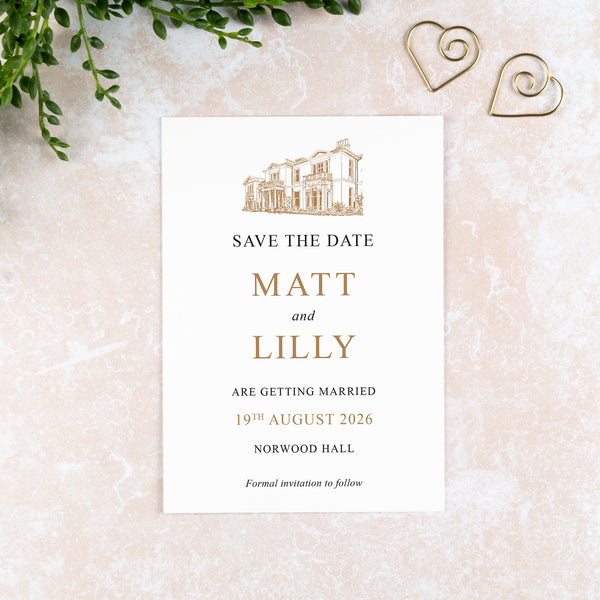 Norwood Hall, Save the Date Card, Wedding Venue Illustration