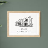 Norwood Hall, Personalised Wedding Venue Illustration Print.