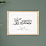 Notley Abbey, Personalised Wedding Venue Illustration Print.