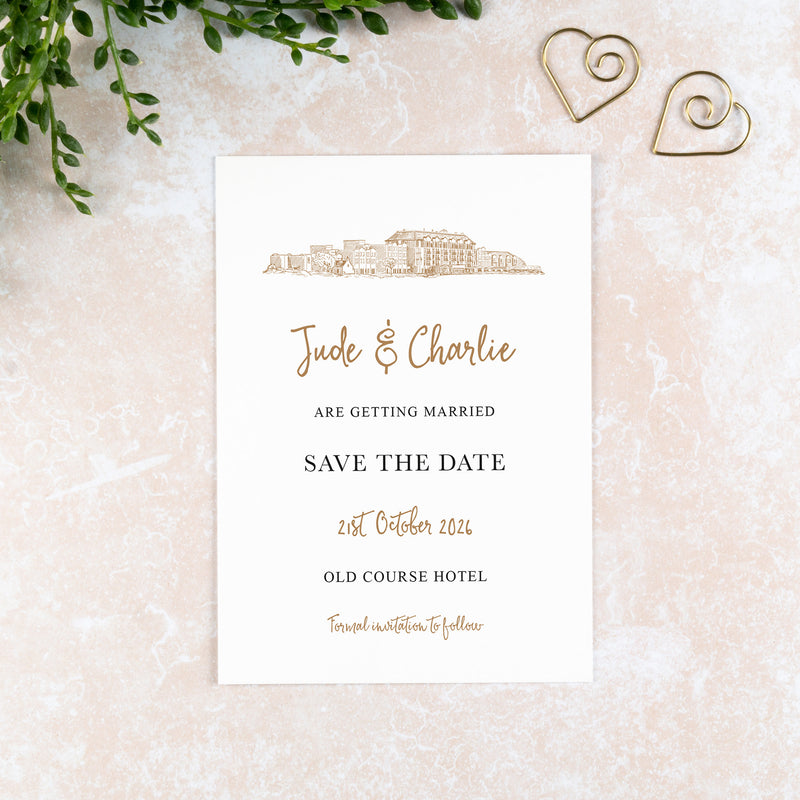 Old Course Hotel, Save the Date Card, Wedding Venue Illustration