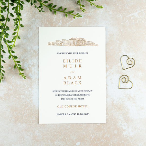 Old Course Hotel Wedding Invitation, Wedding Venue Illustration