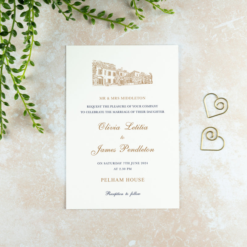 Pelham House Wedding Invitation, Wedding Venue Illustration