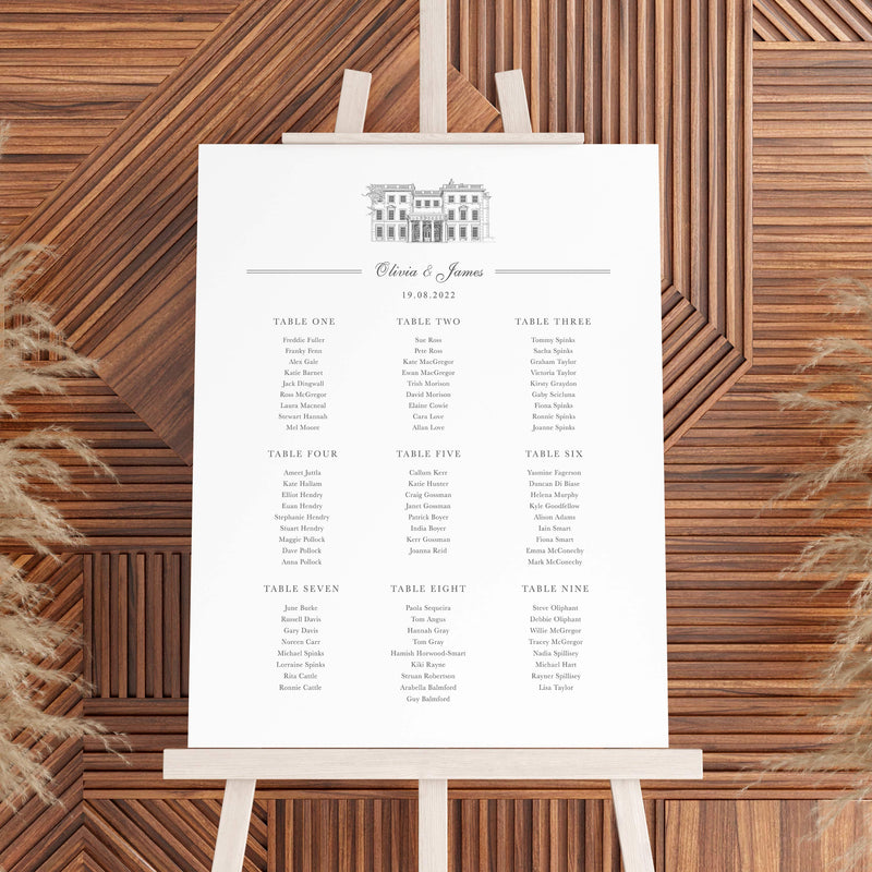 Prestwold Hall, Wedding Table and Seating Plan