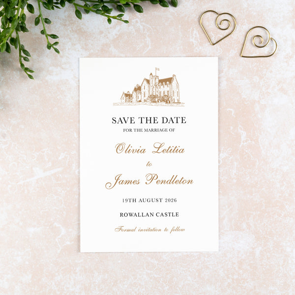 Rowallan Castle, Save the Date Card, Wedding Venue Illustration