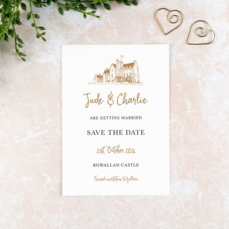 Rowallan Castle, Save the Date Card, Wedding Venue Illustration