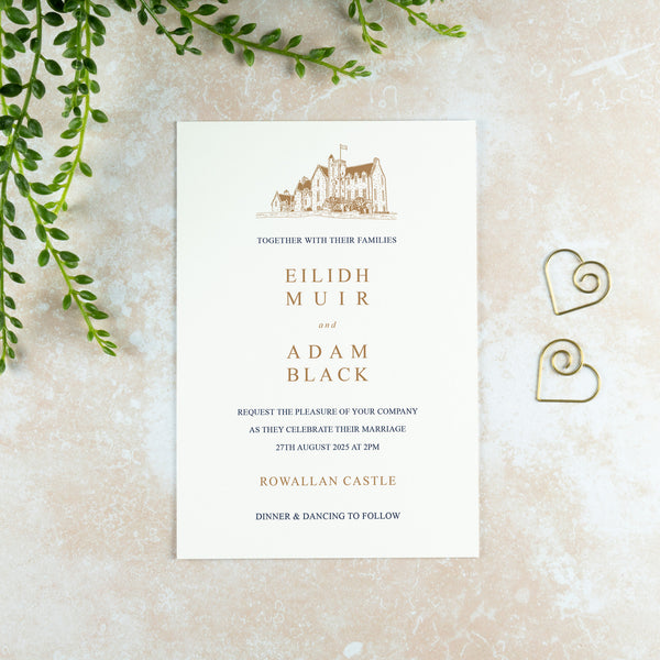 Rowallan Castle Wedding Invitation, Wedding Venue Illustration