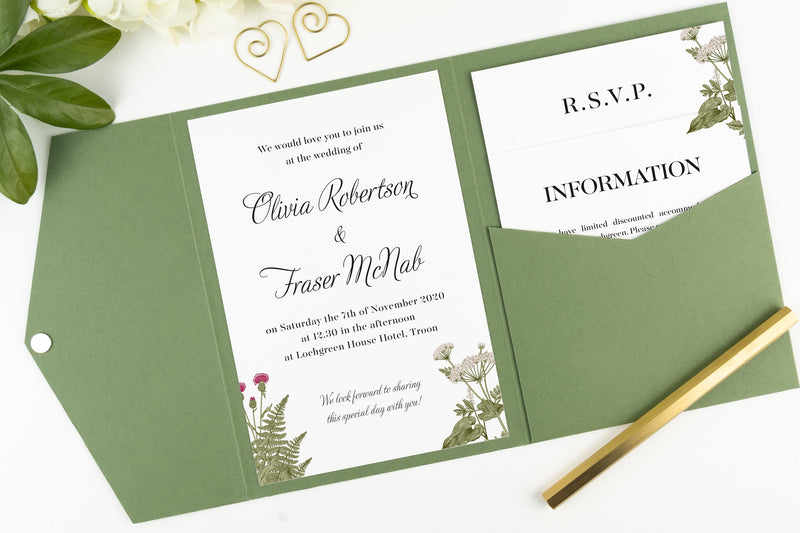 Pocketfold Wallet Wedding Invitation, Spring Meadow