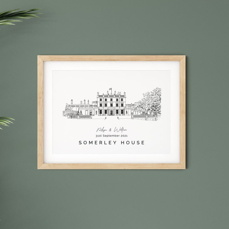 Somerley House, Personalised Wedding Venue Illustration Print.