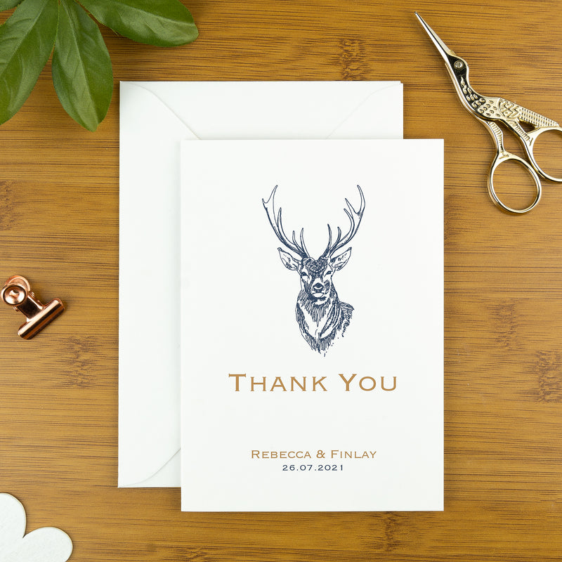 Wedding, anniversary, engagement thank you cards with a stag design