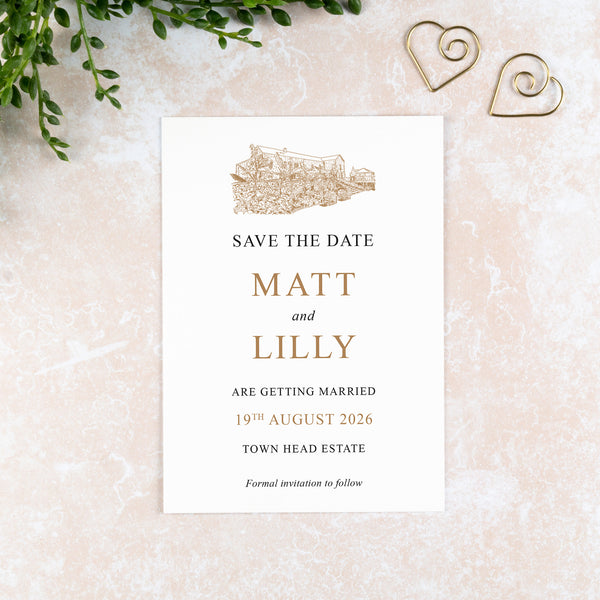 The Town Head Estate, Save the Date Card, Wedding Venue Illustration