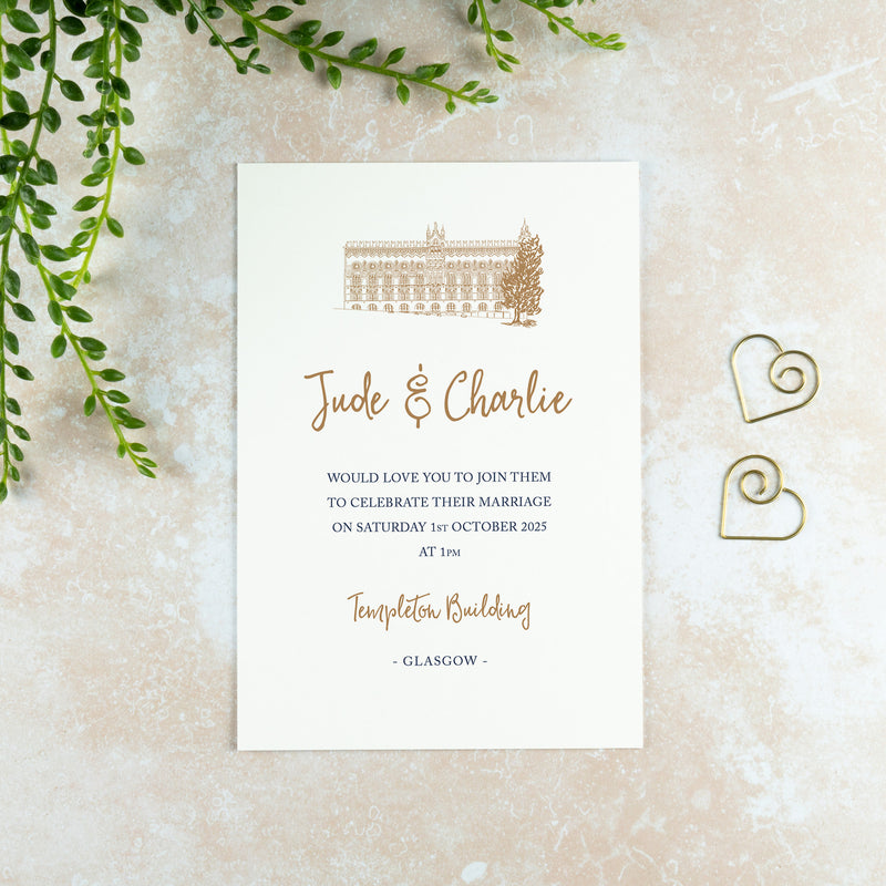 Templeton Building Wedding Invitation, Wedding Venue Illustration