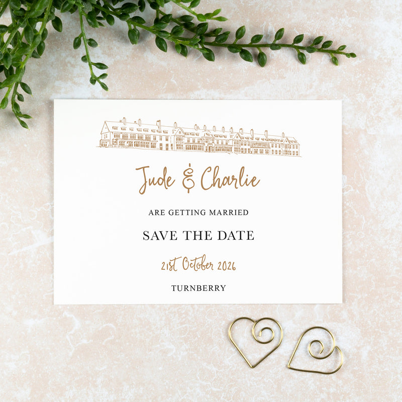 Turnberry Hotel, Save the Date Card, Wedding Venue Illustration